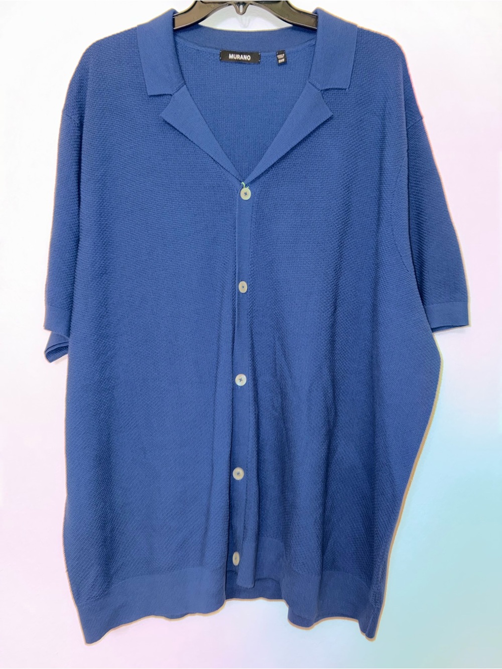 NWT Murano Men 3XB Blue Knit Camp Collar Button Front Short Sleeve Shirt